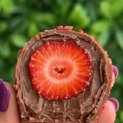 Morango cravejado de chocolate partido ao meio